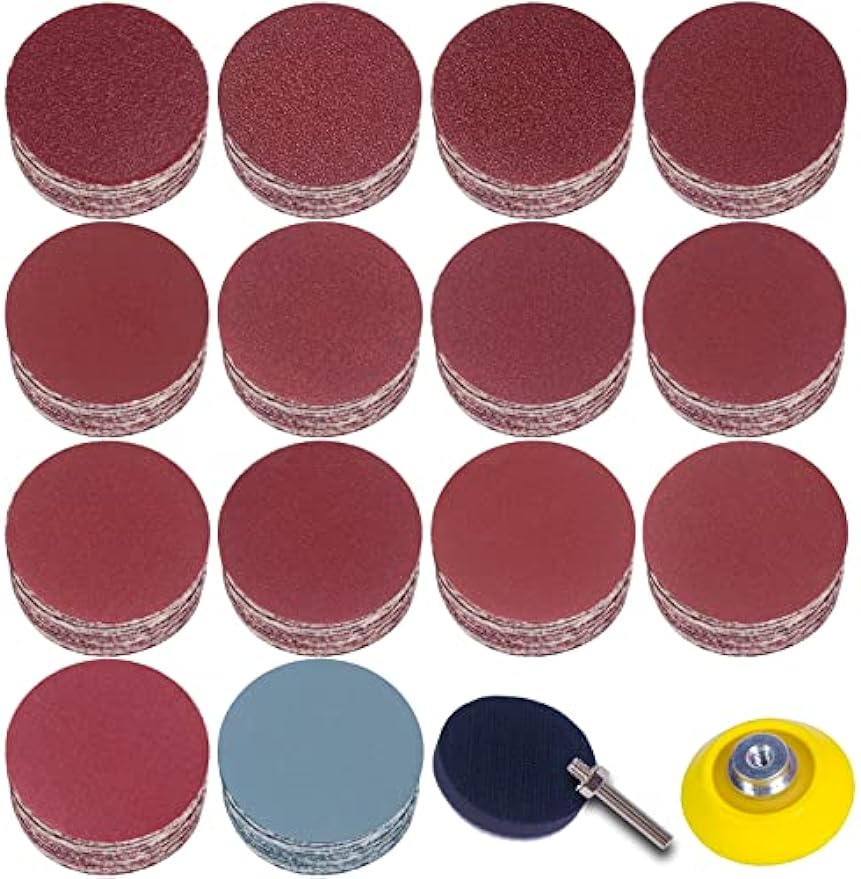 STEBRUAM 140 Stück Schleifpapier Klett 50mm 2 Zoll Körnung 60 80 100 120 180 240 320 400 600 800 1000 1200 2000 3000 mit 1 Stück Schleifscheiben Pad Kit Polierpad Adapter