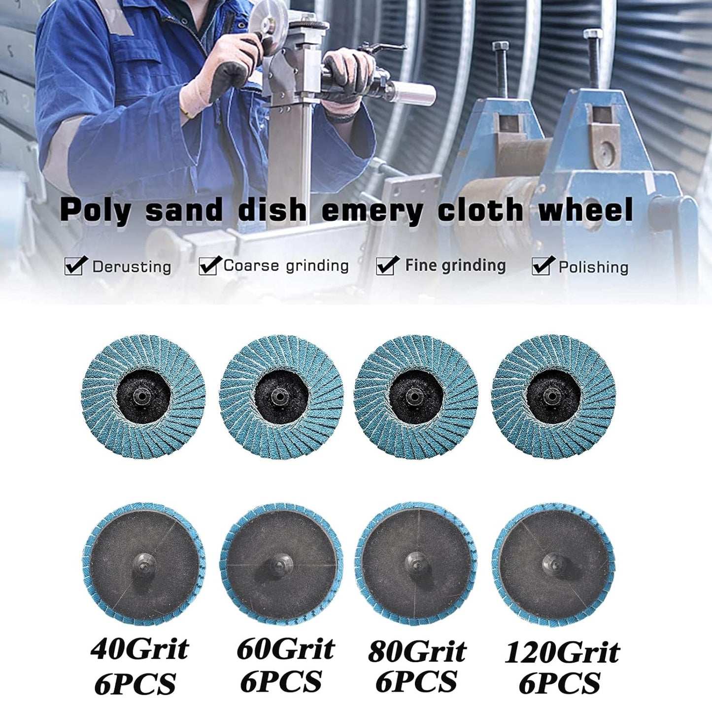 STEBRUAM 2 Zoll/50mm Fächerscheiben 27 Stück Schleifscheibe Körnung 40/60/80/120 Grinder Scheiben Schleifscheiben zum Polieren Entgrate