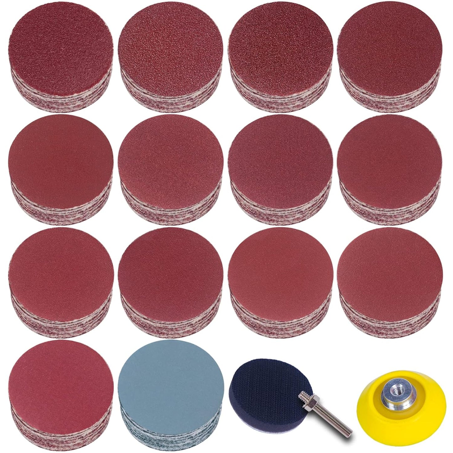 STEBRUAM 140 Stück Schleifpapier Klett 50mm 2 Zoll Körnung 60 80 100 120 180 240 320 400 600 800 1000 1200 2000 3000 mit 1 Stück Schleifscheiben Pad Kit Polierpad Adapter