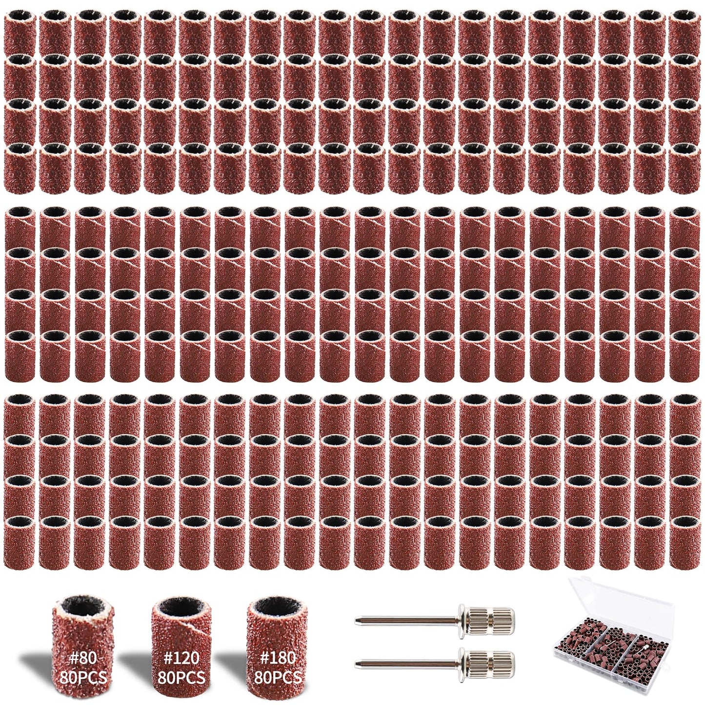 STEBRUAM 242 Stück Schleifhülsen Satz Mit Frei Box 80/120/180 Körnung Schleiftrommel Einschließlich 240 Stück Schleifband Sleeves+2 Stück Schleifwalze für Dremel Drehwerkzeug
